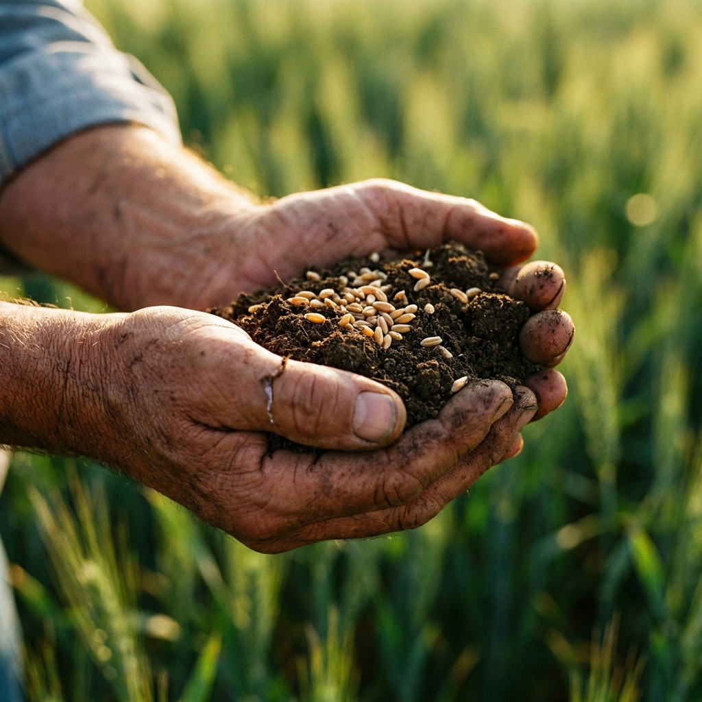 Farmer holding fertile soil