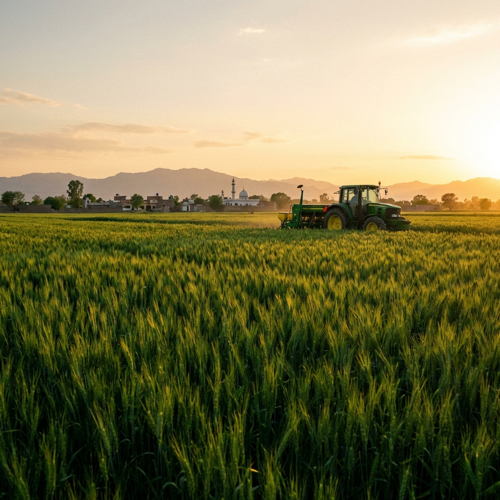 Lush green wheat fields in Punjab